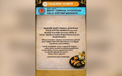 AKŞEHİR’DE AŞÇILIKTA USTALIK FIRSATI: MYK ONAYLI KURS BAŞLADI